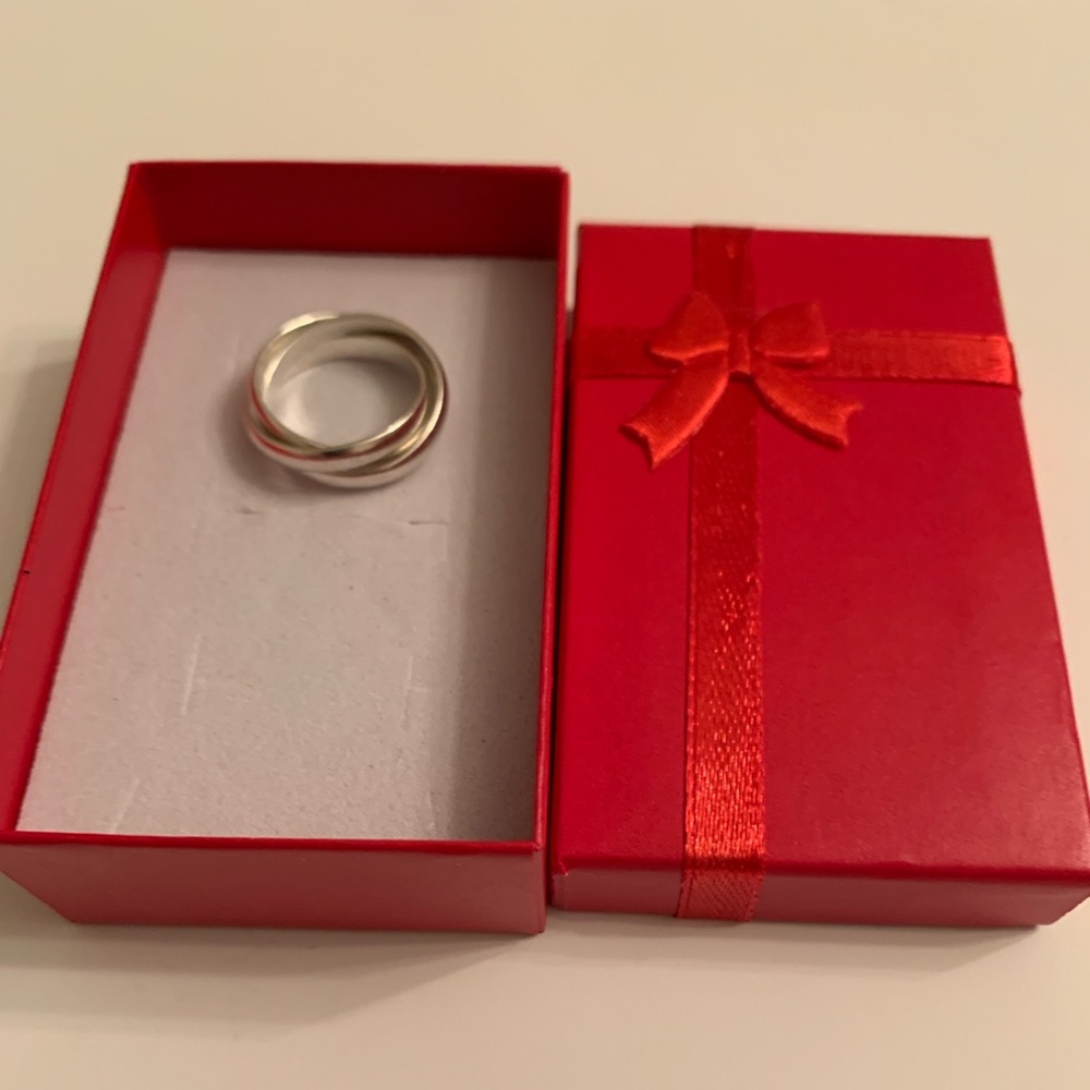 Stering Silver Triple Row Rolling Interlocking Ri… - image 2